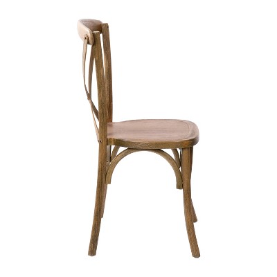 Elegant Dark Natural Elm Wood X-Back Dining Chair