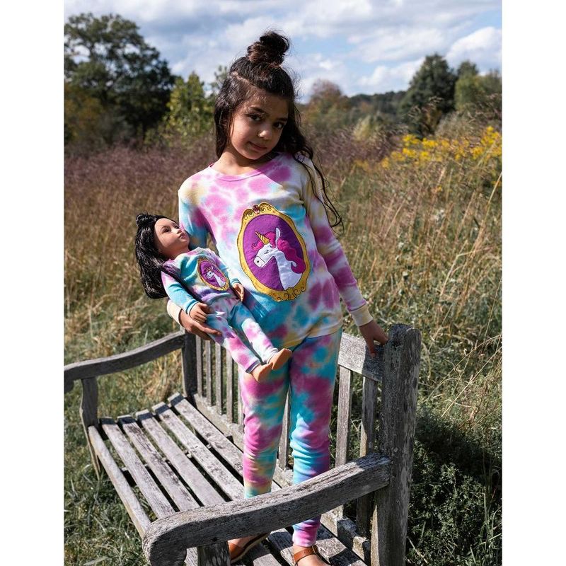 Leveret Girl and Doll Matching Cotton Tie Dye Unicorn Pajamas, 2 of 4