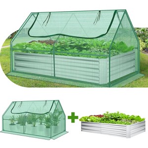 Homdox 6×3×3ft Raised Garden Bed Kit w/ Greenhouse Cover, Galvanized Metal Planter Box, 2 Zippered Windows & Gloves - 1 of 4
