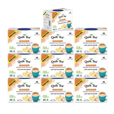 QuikTea Chai Tea Latte - Ginger Chai Tea Latte Pouches (Unsweetened), Ginger, 100 Count, Pack of 10 (10 count (Pack of 10))
