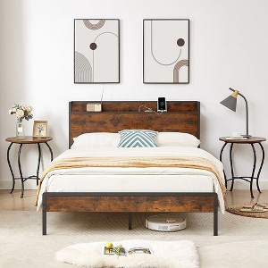 Full Size Bed Frame with Built-in Charging Station, Bed Frame Platform with Storage and Headboard No Box Spring Needed - 1 of 4