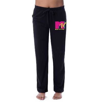 MTV Womens Sweatpants Sz XS Black I Want My MTV Print Draw String Joggers