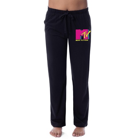 MTV Womens Joggers Sweat Pants Size XS Black Stretch Waist Logo Draw String  