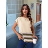 INSPIRE CHIC Women's Round Neck Striped Casual Batwing Cap Sleeve Ribbed Knit Pullover Sweater Tops - 2 of 4