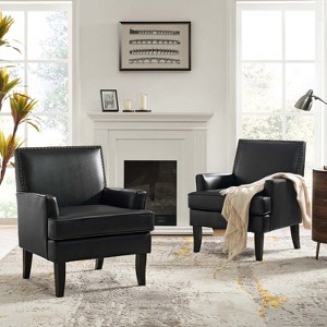 Set of 2 Wooden Upholstered Accent Chair Celadon Armchair | ARTFUL LIVING DESIGN - 1 of 4