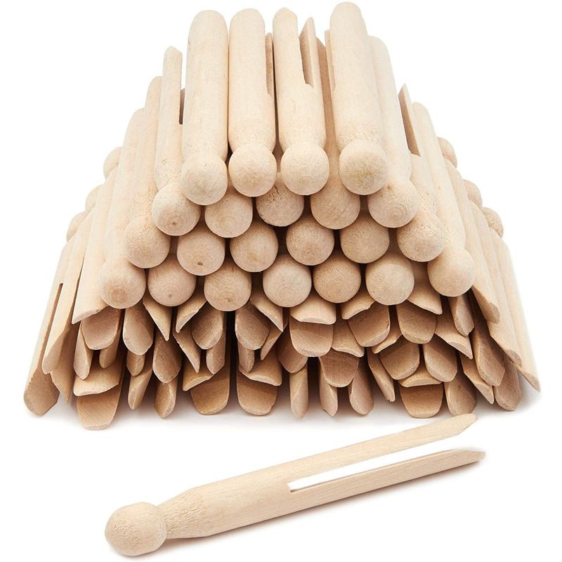 50 Count Traditional Round Clothespins 4.3" Laundry Supplies Clothes Line Wood Clothes Pins, 1 of 6