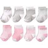 Hudson Baby Infant Girl Cotton Rich Newborn and Terry Socks, Light Pink Gray