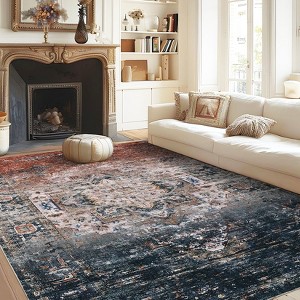 Washable Area Rug, Ombre Vintage Distressed Low Pile Non-Slip Carpet, Ultra-Thin Accent Rug for Bedroom, Living Room, Dining Room - 1 of 4