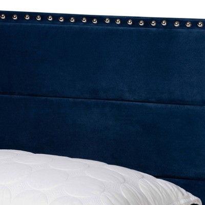Tamira Queen Navy Velvet Upholstered Bed with Tufted Headboard