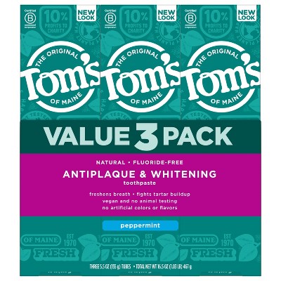 Image of Tom's of Maine Antiplaque and Whitening Natural Toothpaste - Peppermint - 5.5oz/3pk
