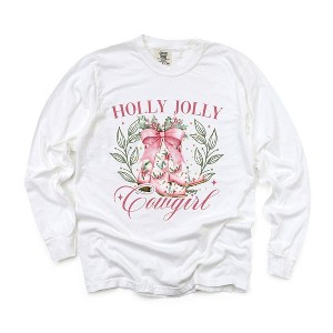 Simply Sage Market Women's Holly Jolly Cowgirl Coquette Long Sleeve Garment Dyed Tee - 1 of 4