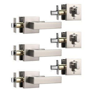 Itopfox 3 Pack Square Door Knob with Deadbolt, Brushed Nickel Heavy Duty Single Keyed Deadbolt Lockset with Passage Lever (Keyed Alike) - 1 of 4