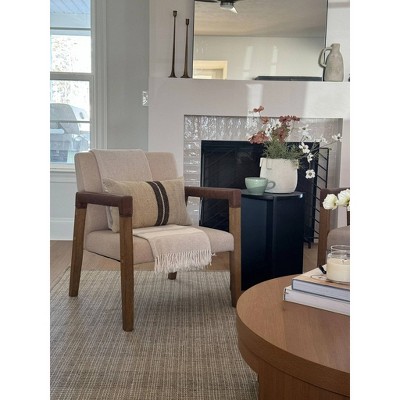 Hudson Light Brown Wood and Faux Leather Accent Chair