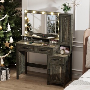 Fredees Makeup Vanity Desk: Mirror, Light, Farmhouse Style, 2 Drawers, Charging Station, 3 Color Lighting Modes, for Girls - 1 of 1