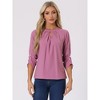 INSPIRE CHIC Women's Work Office Keyhole Pleated Front Ruched 3/4 Sleeve Chiffon Blouse - 3 of 4