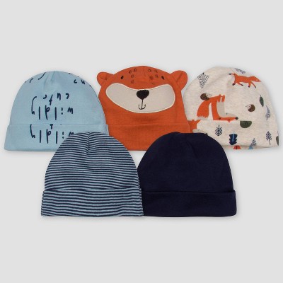 Gerber Baby Boys' 5pk Fox Caps - Off-White/Brown/Blue