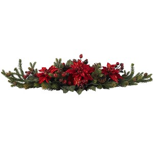 Nearly Natural Poinsettia & Berry Centerpiece - 1 of 2