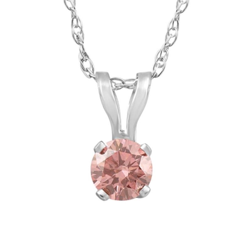 Pompeii3 1/5 Ct Pink Diamond Lab Created Solitaire Pendant 14k White Gold 18" Necklace, 1 of 5