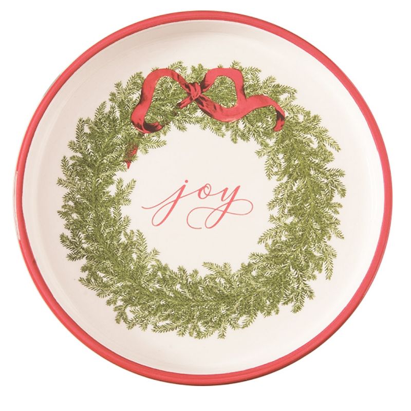 Transpac Christmas Holiday Cermaic Sentiment Wreath Plate Set of 4, Dishwasher Safe, 6.5", 4 of 6