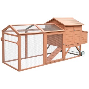 96.5" Chicken Coop Wooden Hen House Poultry Cage Pen Portable with Wheels and Nesting Box, Chicken Cage for Backyard Outdoor - 1 of 4