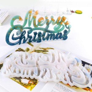 JDICTION 3D Merry Christmas Word Sign Resin Mold - Merry Christmas Letter Silicone Mold for DIY Crystal Epoxy Table & Home Decor - 1 of 4