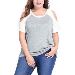 Agnes Orinda Women's Plus Size Contrast Raglan Sleeves Cold Shoulder Casual Blouses - 1 of 4
