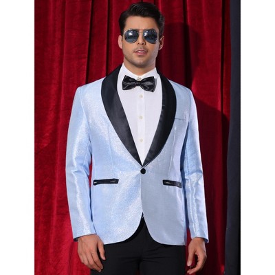 Lars Amadeus Men's Shawl Lapel Wedding Metallic Party Sparkly Suit Jackets Blue XX Large — фото 2