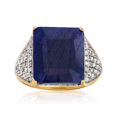 Ross-Simons 10.00 Carat Sapphire and .40 ct. t.w. White Topaz Ring in 18kt Gold Over Sterling