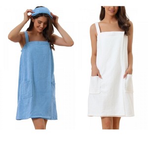 INSPIRE CHIC Women's 2 Pcs Sleeveless Towel Wrap Robe with Strap for Shower - 1 of 4