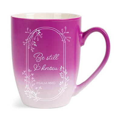 Elanze Designs Be Still And Know Two Toned Ombre Matte Pink and White 12 ounce Ceramic Stoneware Coffee Cup Mug