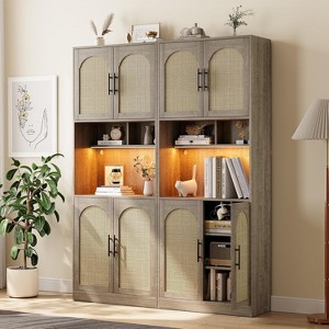 71 Inch Tall Pantry Cabinet with Microwave Shelf & Adjustable Shelves, Freestanding Storage Hutch for Kitchen, Dining Room, Living Room, Oak - 1 of 4