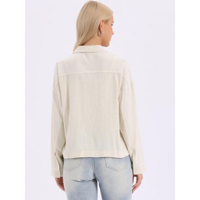INSPIRE CHIC Women's Button Down Long Sleeve Lapel Casual Jackets with Pockets Large Beige — фото 3