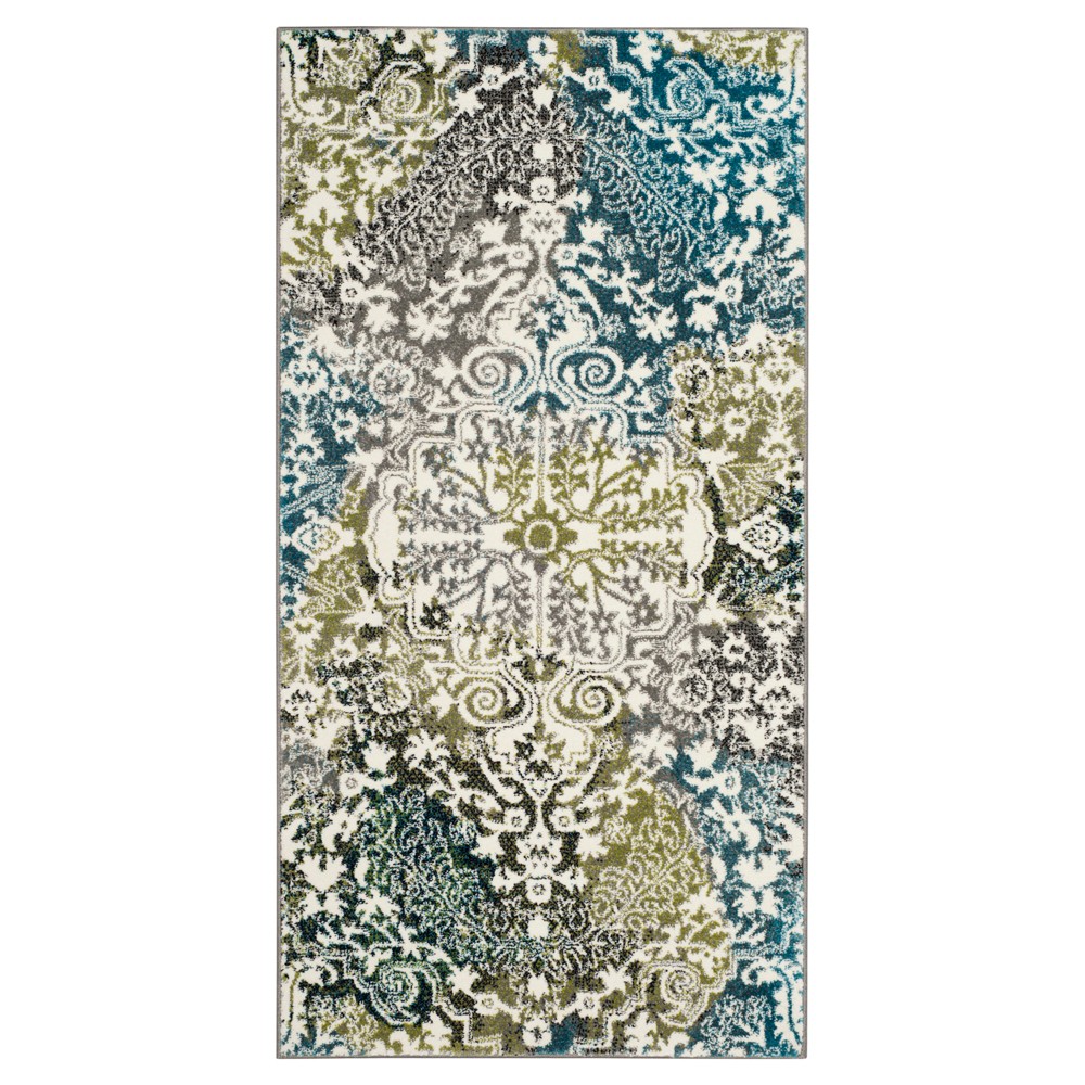 2'7inx5' Cherina Loomed Rug Ivory/Peacock Blue - Safavieh