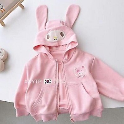 My Melody Kids Cute Full Zip Bunny Ears Fleece Hoodie with Pockets Pink 140cm