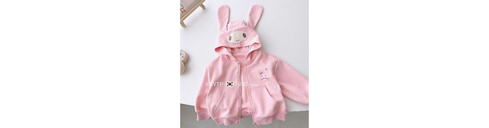 My Melody Kids Cute Full Zip Bunny Ears Fleece Hoodie with Pockets Pink 140cm