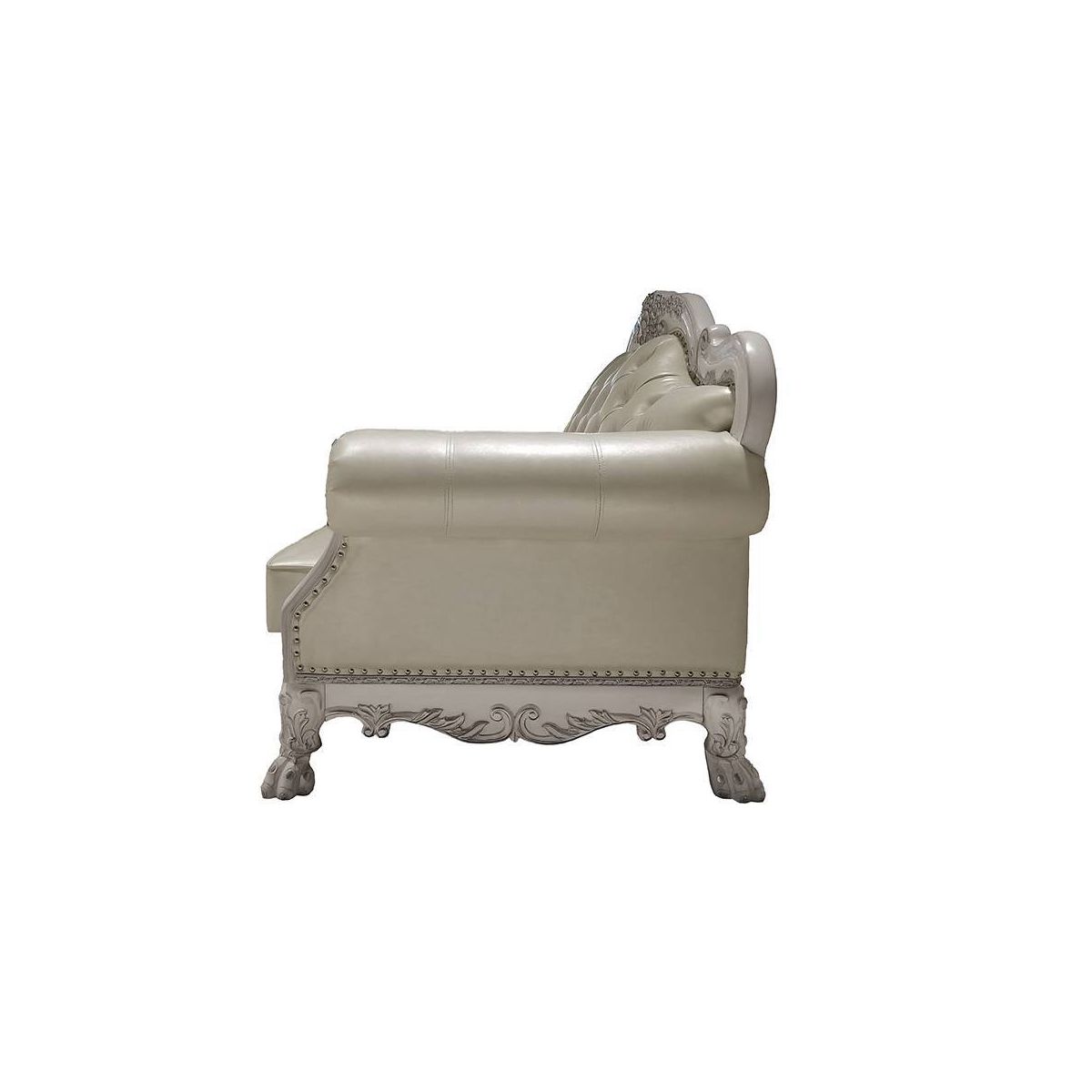 63.7" Dresden Sofa Leather Aire, Bone White Finish with Nailhead Trim - Acme Furniture - thumbnail 2