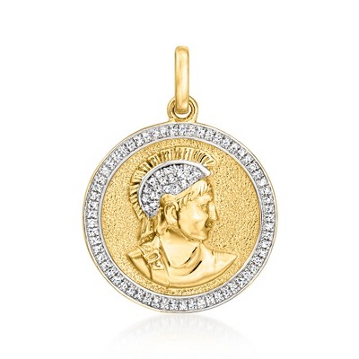 Ross-Simons 0.25 ct. t.w. Diamond Roman Soldier Medallion Pendant in 18kt Gold Over Sterling Size 1.13