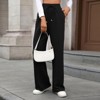 Coolmee Women's Wide Leg Pants Flowy Casual Pants Straight Leg Elastic Waisted Stretch Palazzo Pants - 2 of 4