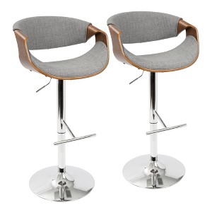 Mid-Century Modern Adjustable Swivel Barstool with Metal Base and Bent Wood Armrests, Set of 2 - 1 of 4