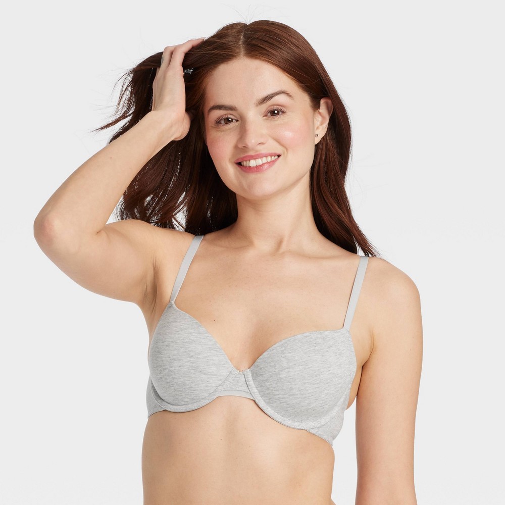 Women's Cotton Lightly Lined Demi T-Shirt Bra - Auden™ Light Heathered Gray 36B: Adjustable Straps, Underwire, Molded Cup