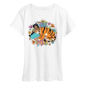 Women's - Disney Princess - Jasmine And Rajah Flowers Short Sleeve Graphic T-Shirt - 1 of 4