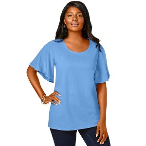 Jessica London Women's Plus Size Stretch Knit Flutter Sleeve Tunic - 1 of 4