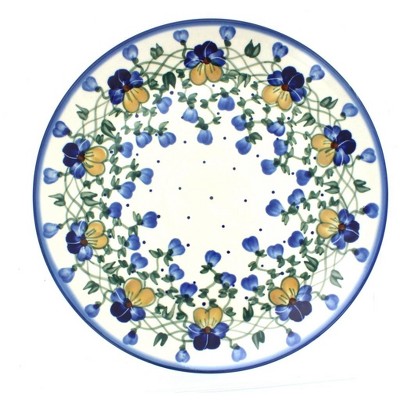 Blue Rose Polish Pottery Pansies Dinner Plate