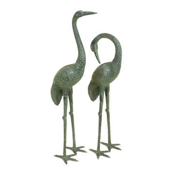 Set of 2 Aluminum Coastal Cranes Garden Sculpture Green - Olivia & May