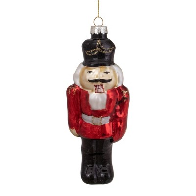 Northlight 5" Red and Black Nutcracker Hanging Glass Christmas Ornament