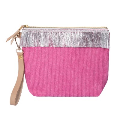 Totalee Gift Pink Corduroy Bag w/ Fringe Polyester Pink