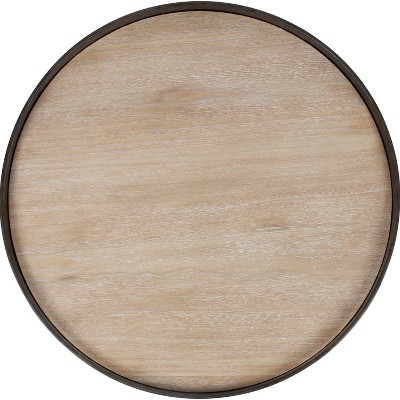 Zabel 30" Round White Oak and Black Metal Coffee Table