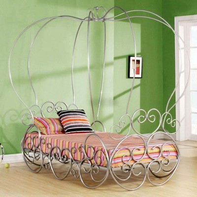 Enchanted Silver Metal Canopy Twin Bed with Crown Top