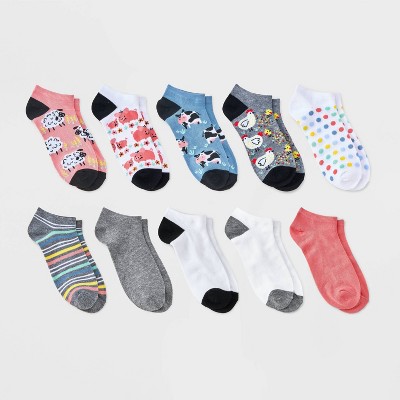 Women's Barnyard Animals 10pk Low Cut Socks - Assorted Color 4-10: Recycled Polyester Knit, Farm Animal Pattern, Banded Cuff