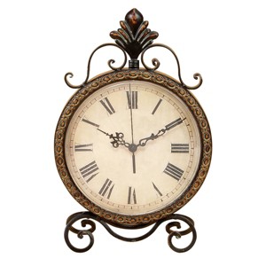 17"x11" Metal Scroll Clock Brown - Olivia & May: Silent, Rustic Tabletop & Mantel Decor - 1 of 4